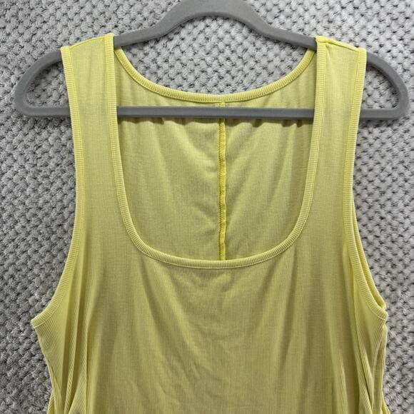 Pilcro Anthropologie Top Womens XL Yellow Rib Knit Square Neck Ruched Tie Tank - Picture 3 of 13